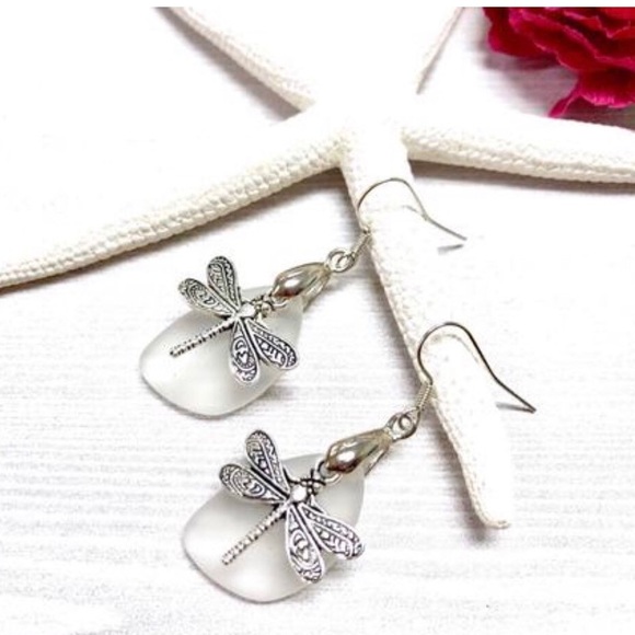 Dragonfly Earrings, Sea Glass, Butterfly, Insect - Picture 3 of 9